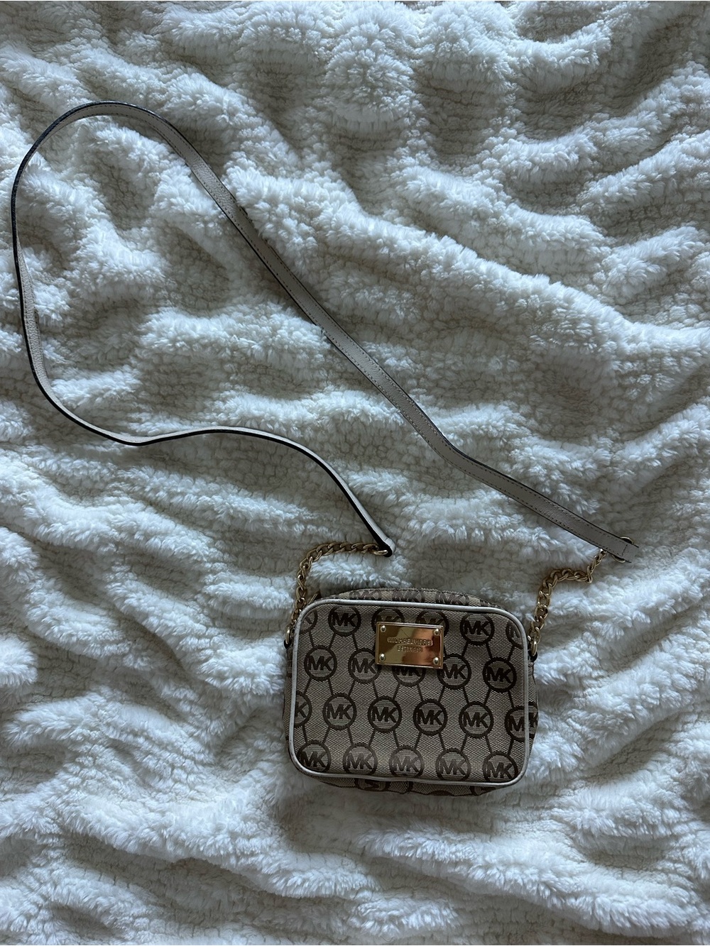 Michael Kors Beige Logo Crossbody with Gold Hardware
